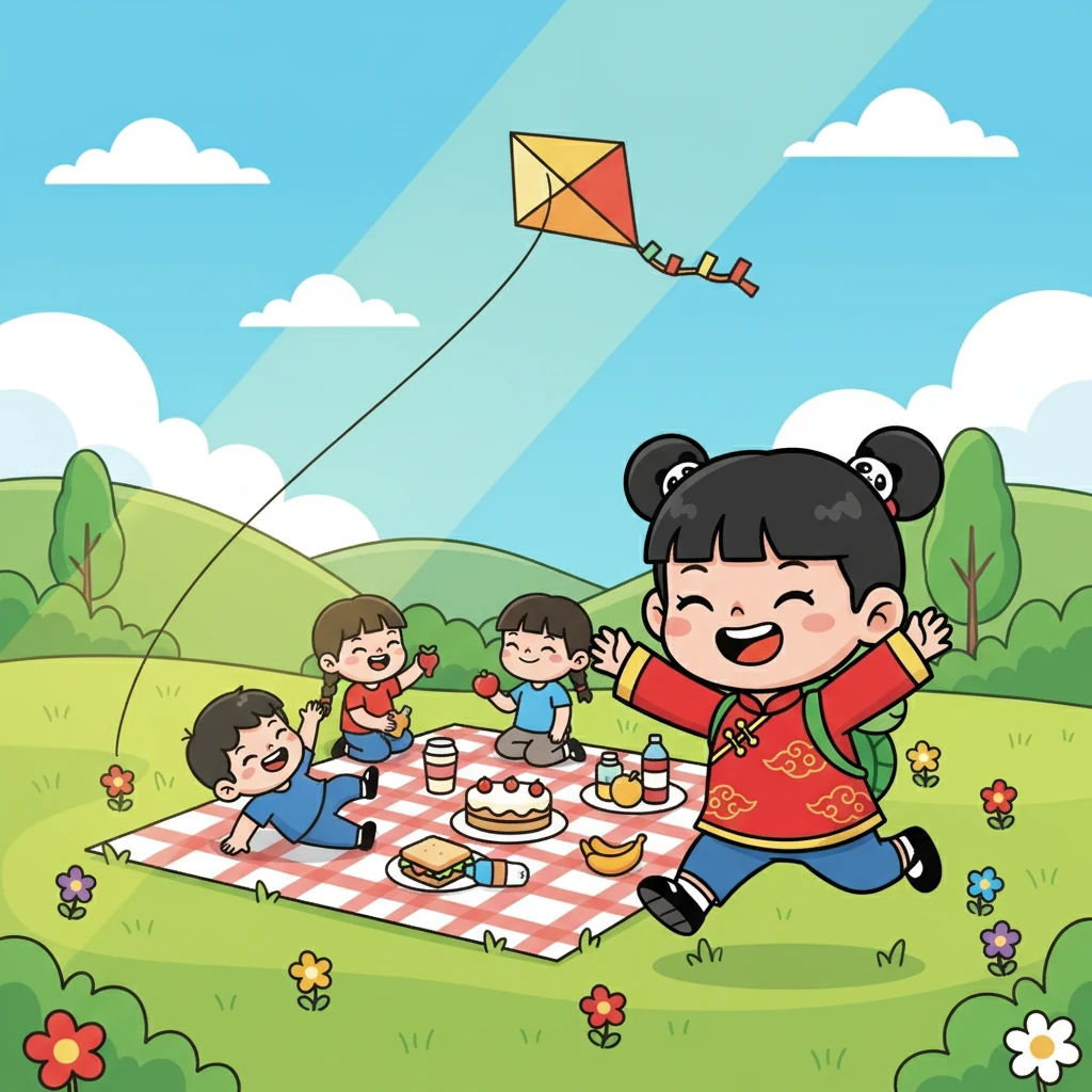 十岁的周丽娟和朋友们一起去野餐，在草地上嬉戏玩耍。阳光洒在她们身上，欢声笑语回荡在空中，留下美好的回忆。