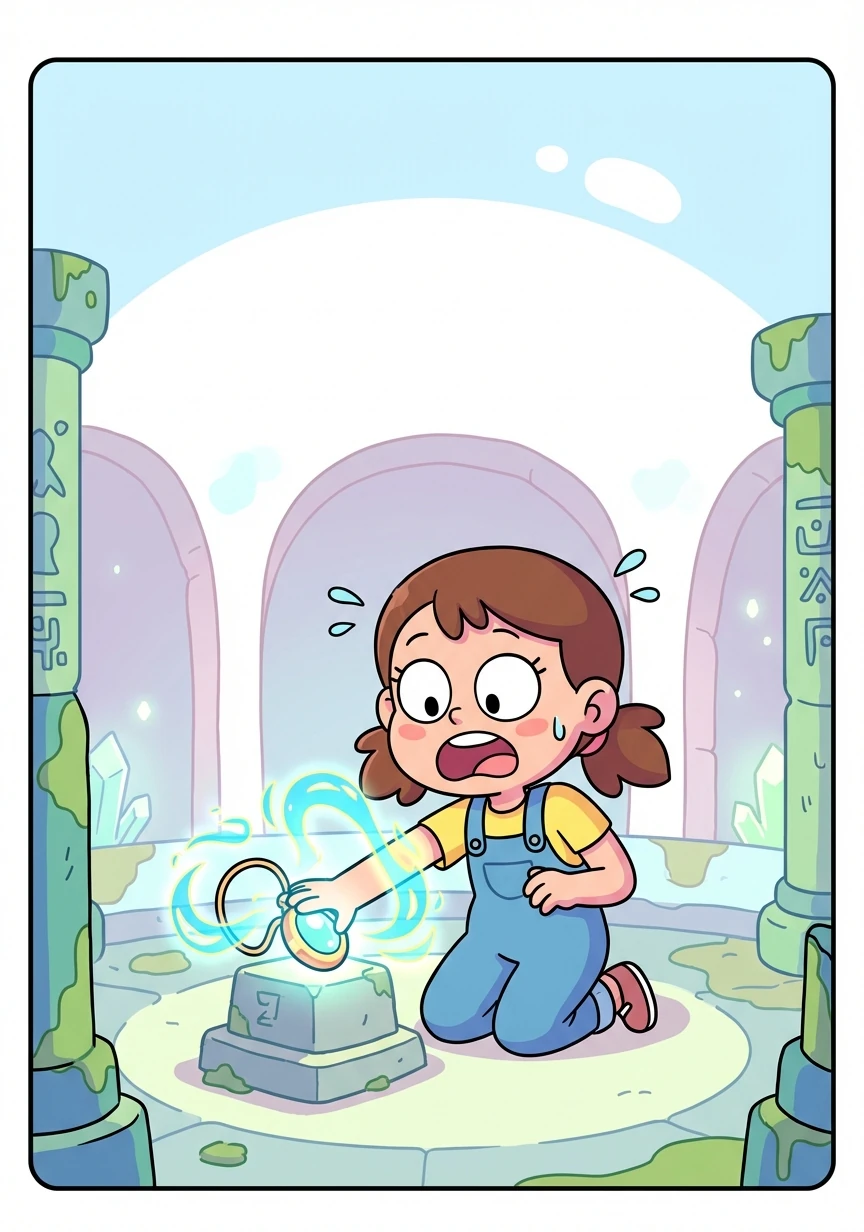 Inside a hidden temple, Belle discovers an ancient amulet. As she touches it, a surge of power courses through her veins, causing her to gasp in surprise.