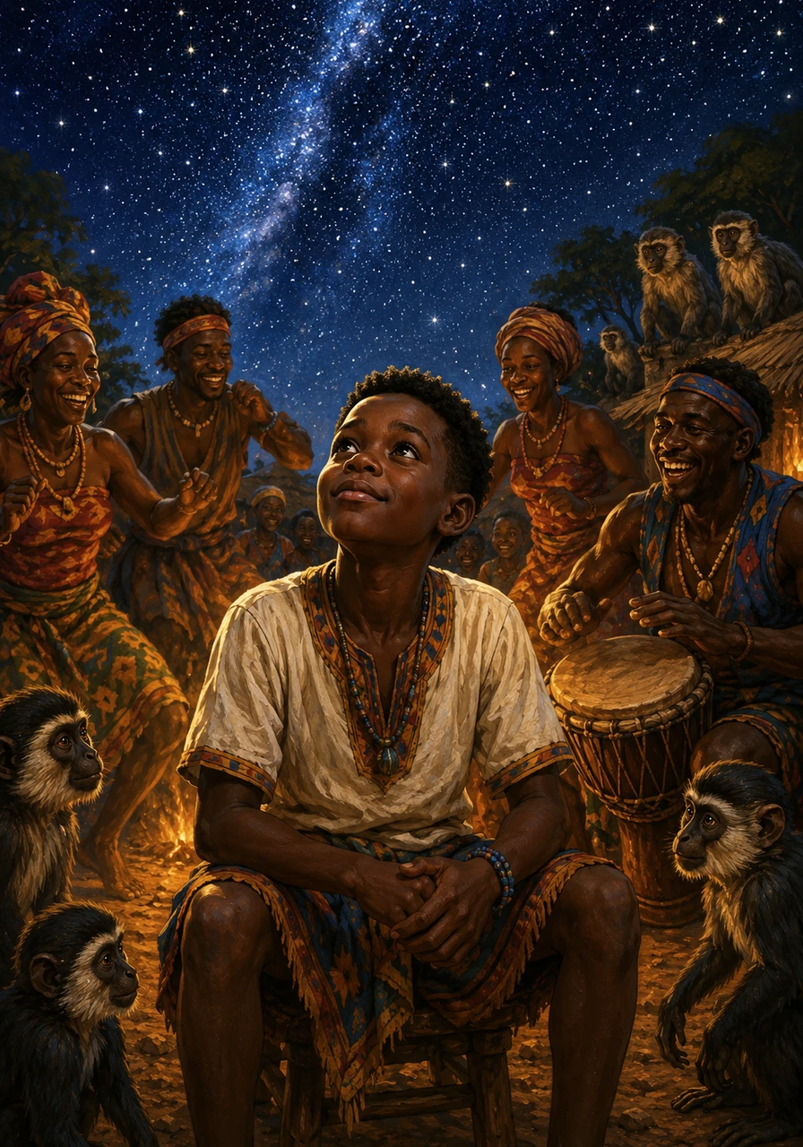 That evening, the village celebrated with vibrant drums and dancing under a canopy of endless stars, with Kofi sitting in the place of honor. He looked up at the sky, realizing that the magical star had not given him strength, but had simply revealed the power that was already inside him. From that day on, no one ever doubted the boy with the heart of a lion.