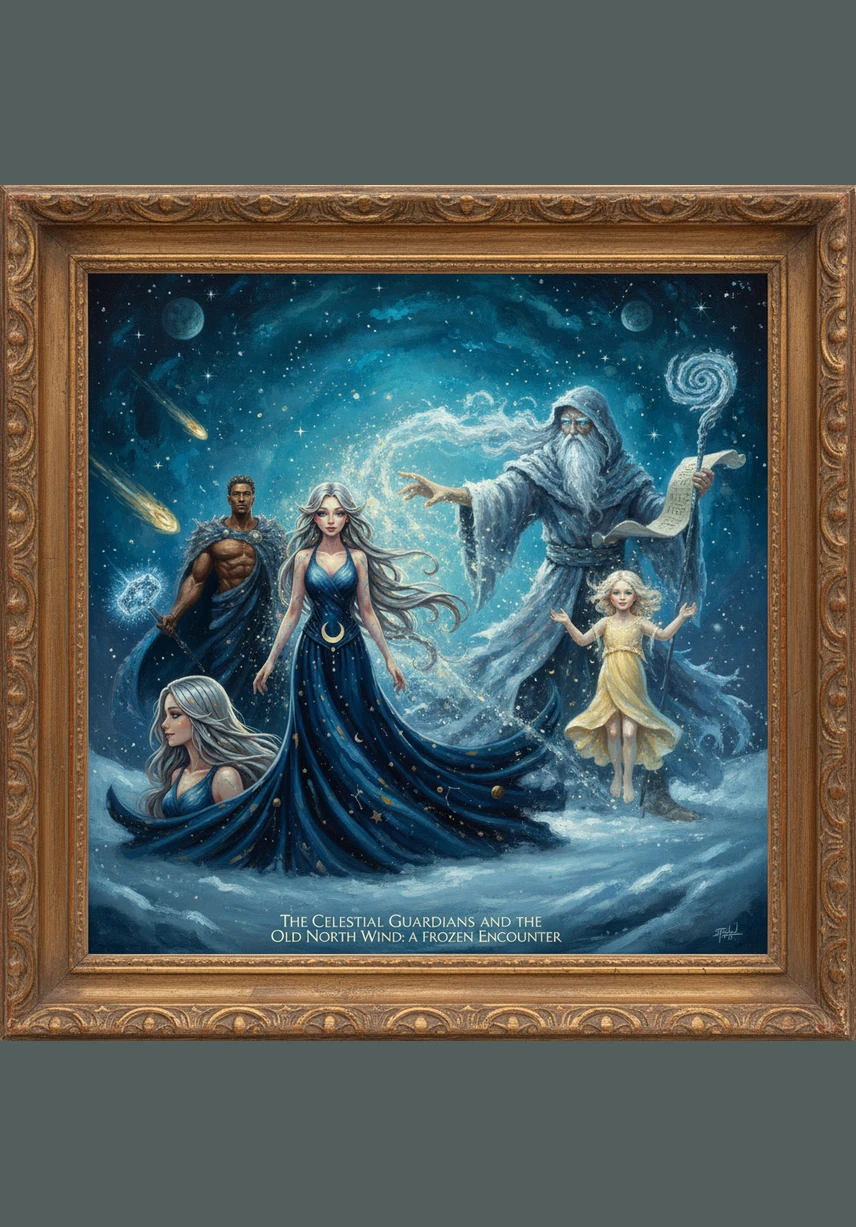 They met the Old North Wind, who was resting on a peak of frozen air near the horizon. He pointed his translucent finger toward the Cumulus Mountains, whispering that he had seen a shy silver glow flickering behind the tallest peaks.