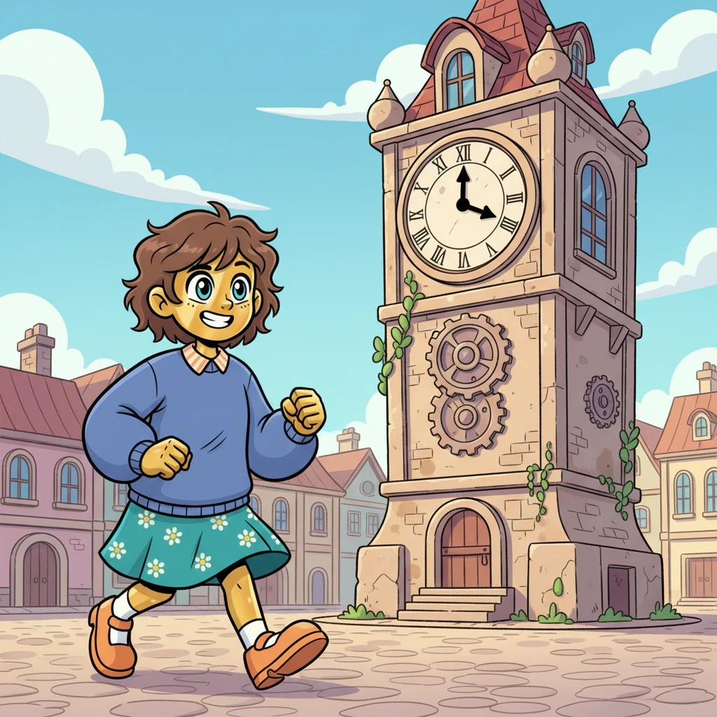 A sudden idea brightened Lumina's paper face. Her brass hands tingled with purpose. She knew she could help! With a determined nod, she approached the towering clock, her heart thrumming with a quiet resolve to bring joy back to the square.