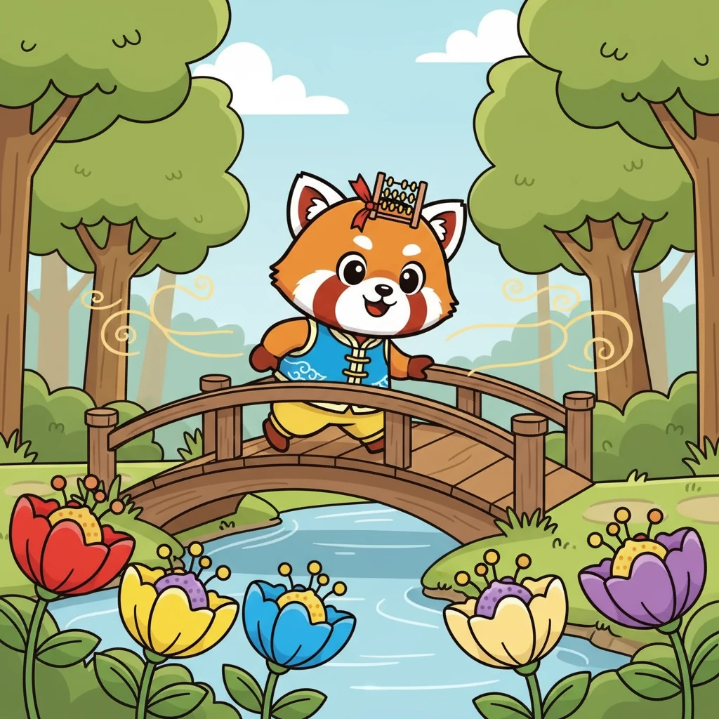 走过小桥,小点点看到了一片美丽的森林。森林里有四朵盛开的鲜花,它们散发着迷人的香气。小点点小心翼翼地靠近,欣赏着这美丽的景色。