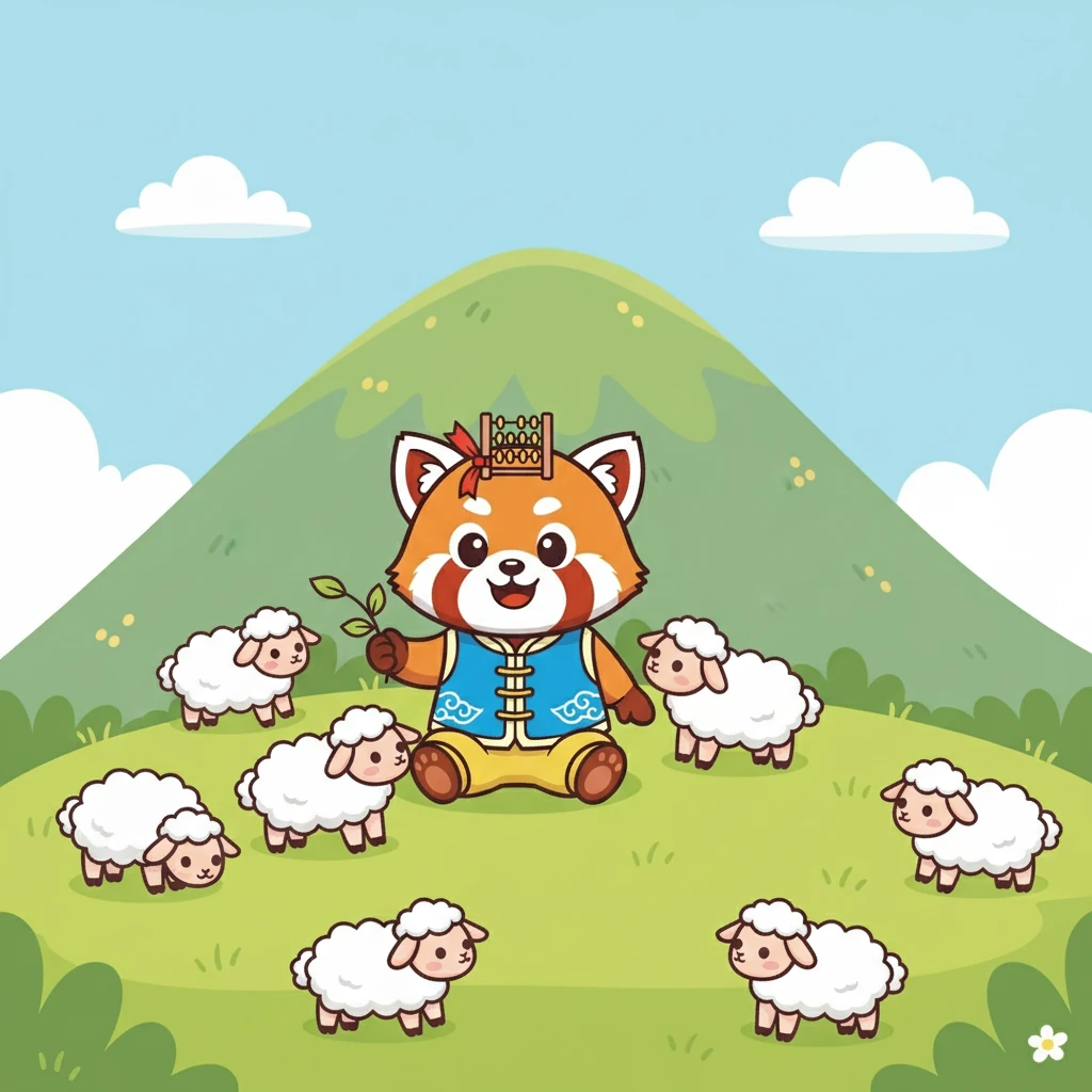 小点点继续他的旅程,来到了一座山脚下。山上有八只小羊,它们正在悠闲地吃草。小点点和它们一起度过了宁静的时光。