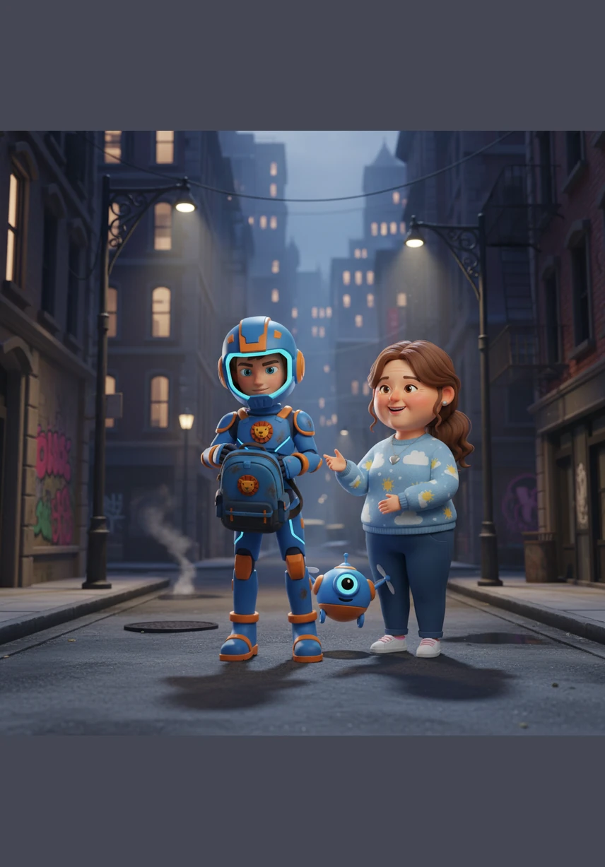 Leo stands on a street corner with a group of older boys, wearing oversized, sagging clothes and a defiant expression. The sky is gray and the atmosphere feels heavy as he tries to look tough to fit in with the crowd.