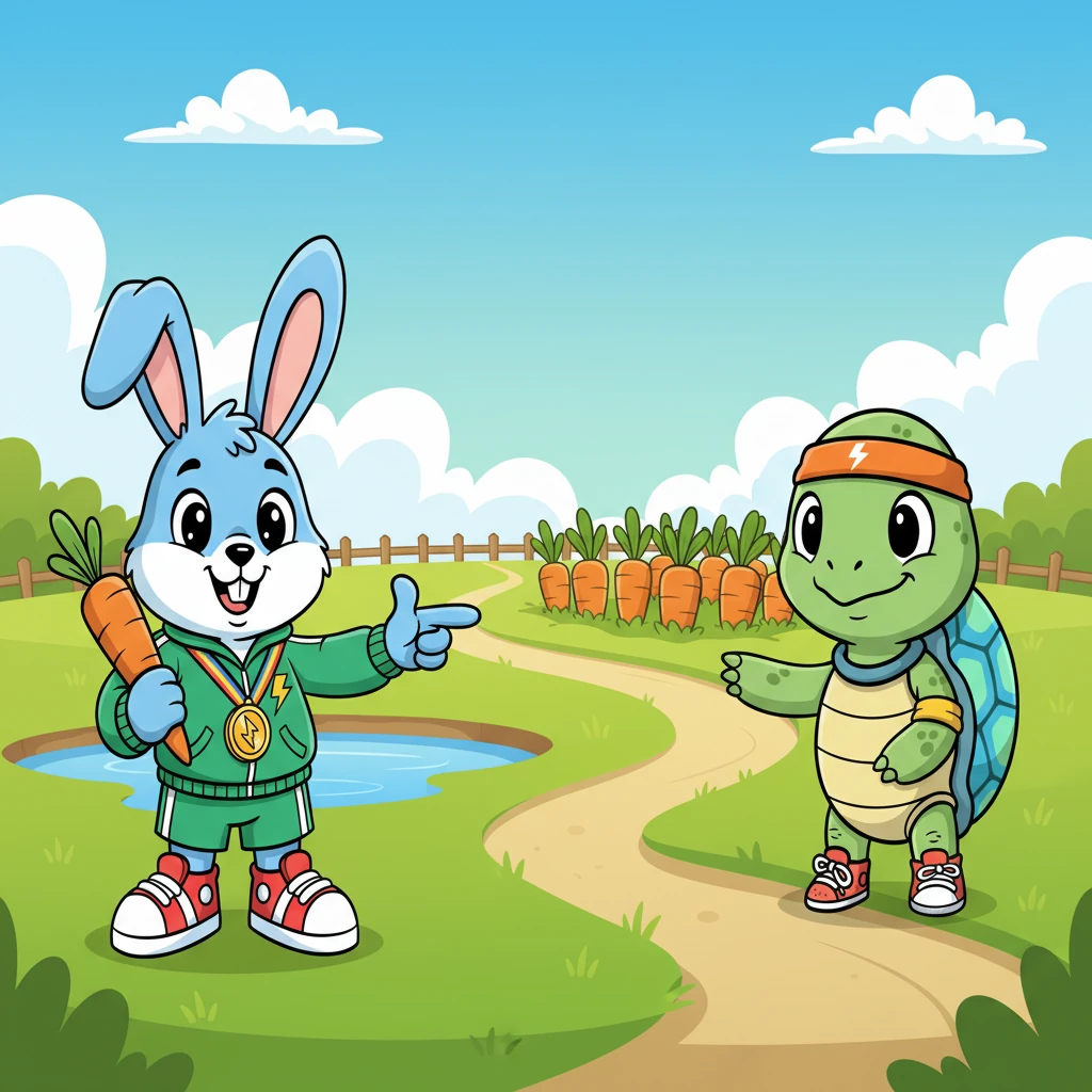 One bright morning, Pip saw Shelly slowly making her way to the pond. Feeling very proud of his speed, Pip playfully challenged Shelly to a race all the way to the big, delicious carrot patch on the other side of the meadow. Shelly, with a twinkle in her eye, accepted the challenge.