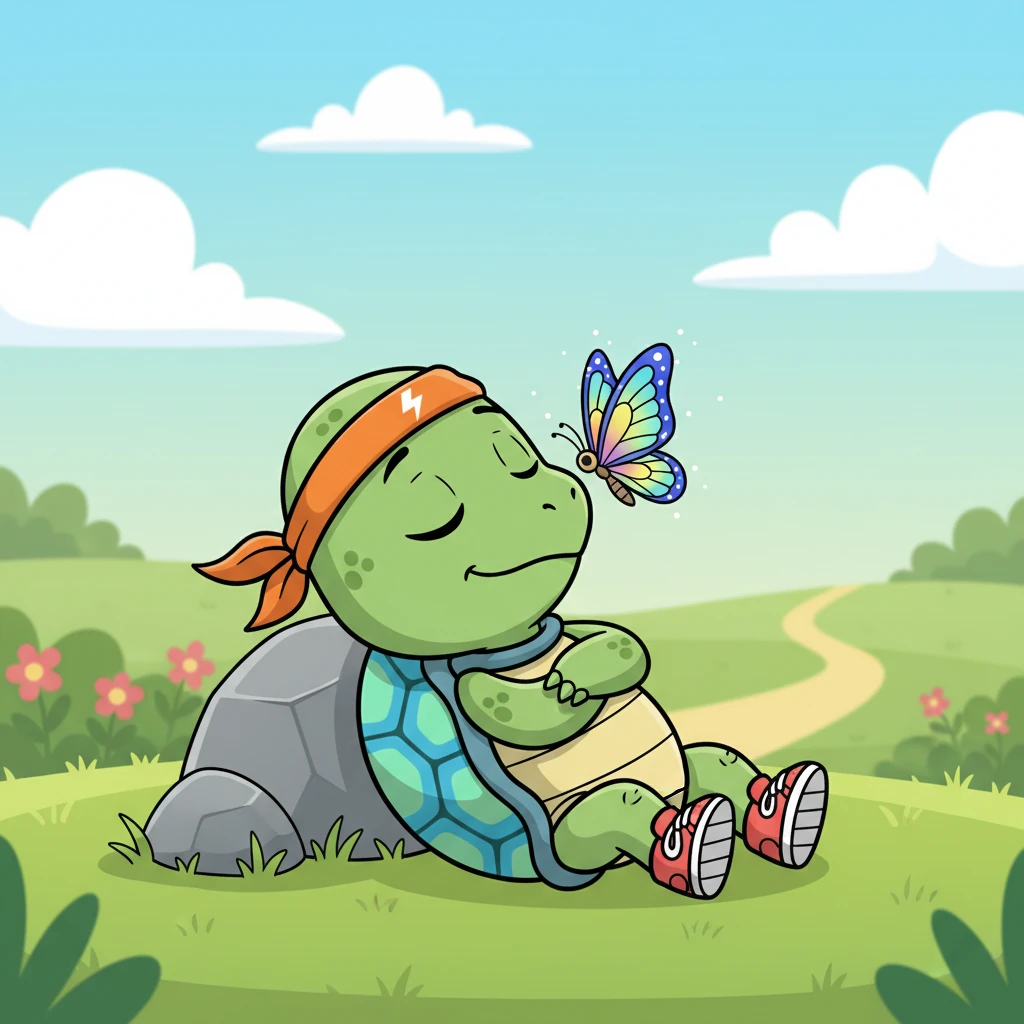 A mischievous butterfly, with wings like stained glass, playfully fluttered around Pip's nose. But Pip was in such a deep sleep, dreaming of victory, that he didn't even stir, completely unaware of the world passing him by.