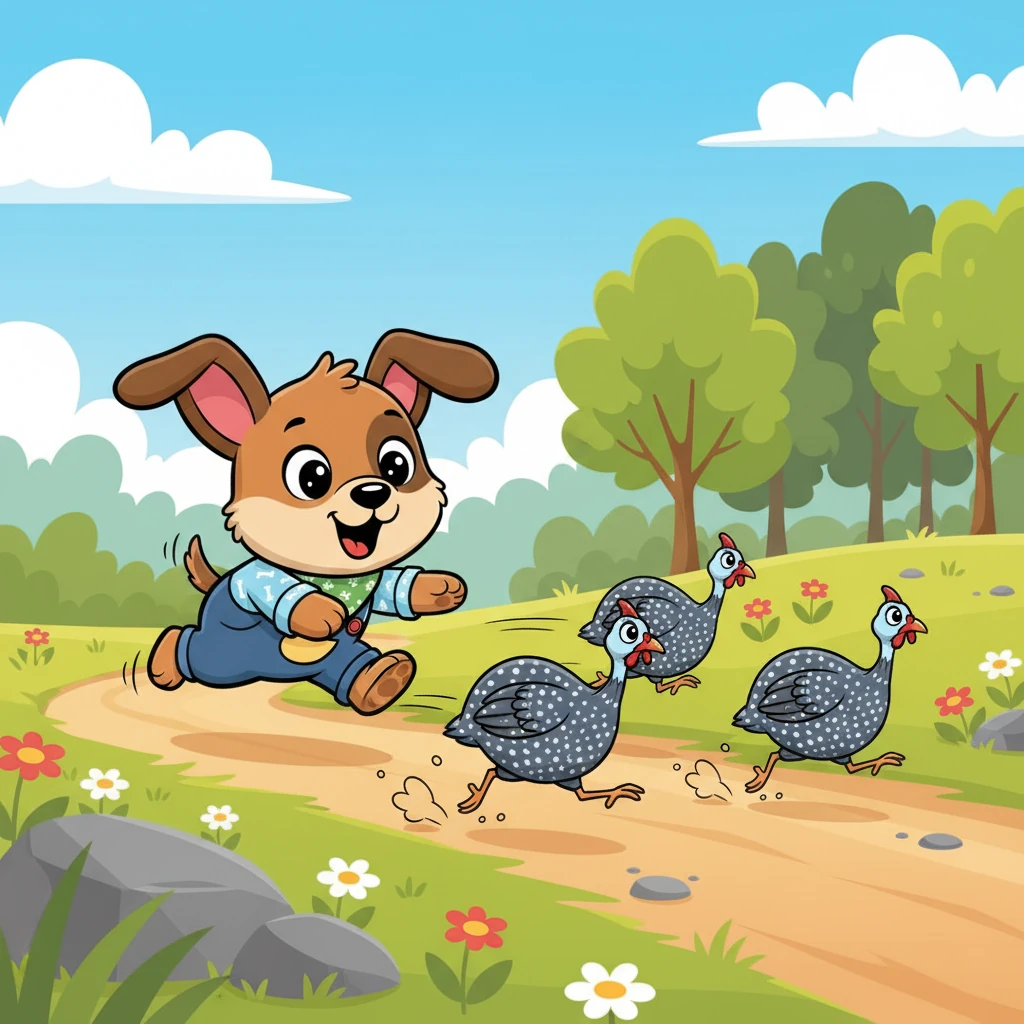 Further along, a family of funny guinea fowl scurried across their path, their spotted feathers making them look like tiny, walking polka dots. Dex tried to chase them, but they were too quick!