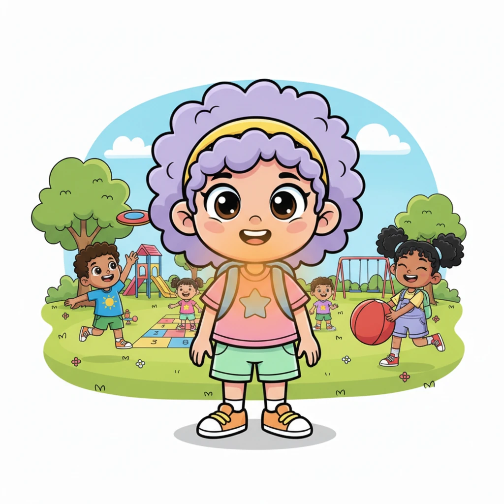 Sunny stands in the middle of the joyful chaos, a huge, radiant smile spreading across her face. She watches her new friends, all connected by their shared laughter and games. Her heart feels warm and full, knowing she helped bring everyone together.