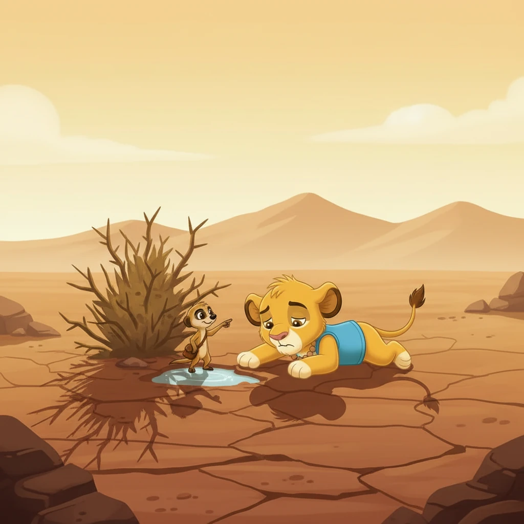 Exhausted and parched, Simba stumbled upon Kito, a small but remarkably resourceful meerkat, sheltering under a thorny bush. Kito, who knew the hidden paths and secret ways of the treacherous mountains, was inspired by Simba's courage and offered to guide him to the legendary falls.