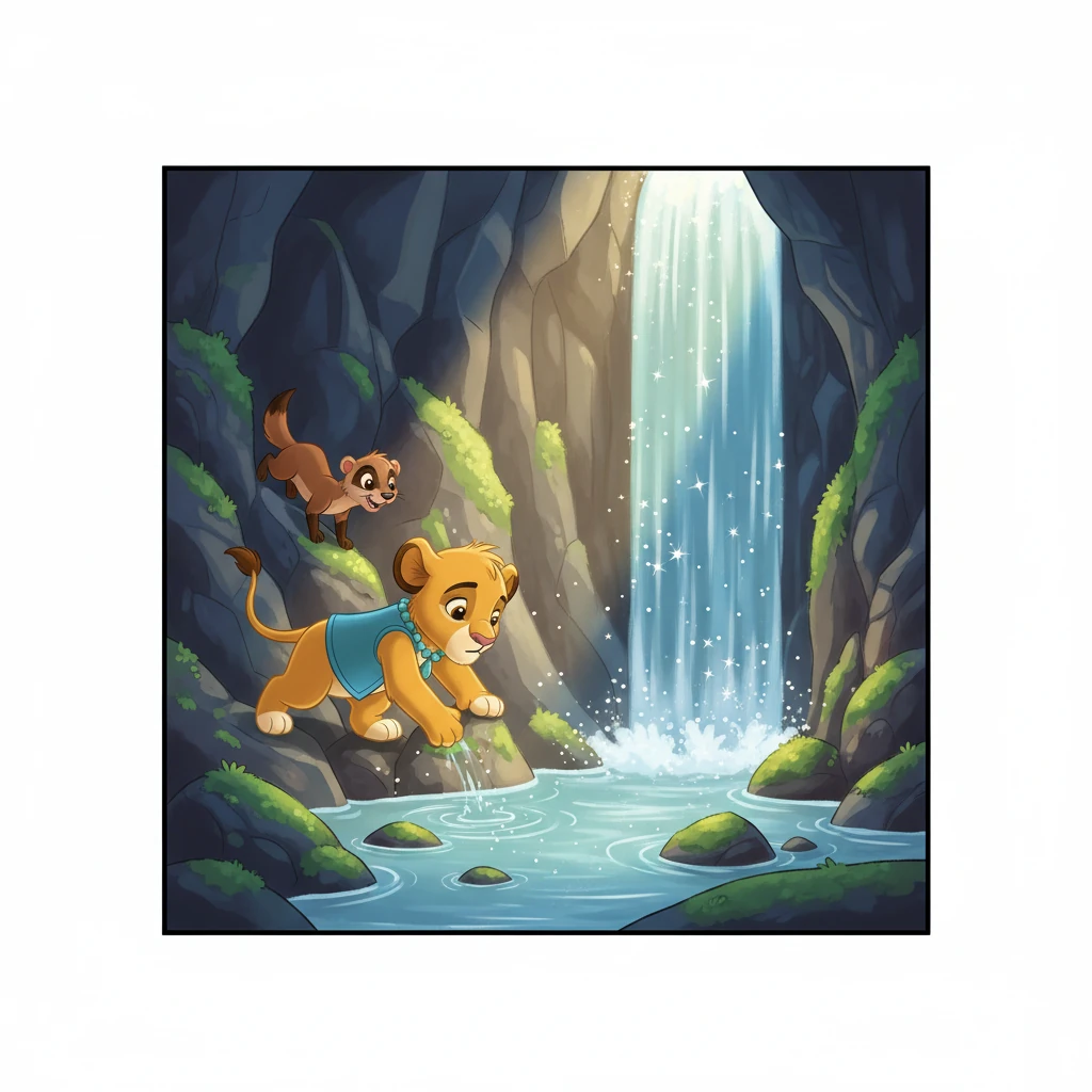 Together, the unlikely duo navigated the steep, rocky trails of the misty mountains, their spirits lifted by their shared purpose. After what felt like an eternity, they discovered the Whispering Falls, a breathtaking oasis hidden deep within a rocky cavern, its clear, cool water sparkling like a thousand diamonds.
