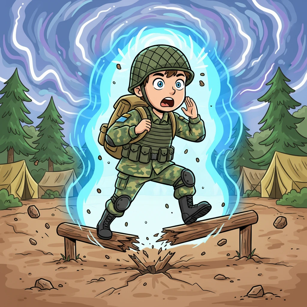 Наш герой, Алексей, бравый солдат из 2020 года, мчался по тренировочному полигону. Внезапно, во время выполнения обычного задания, его окружило странное, мерцающее синее сияние, и земля затряслась под ногами. Он почувствовал головокружение, а мир вокруг начал искажаться.