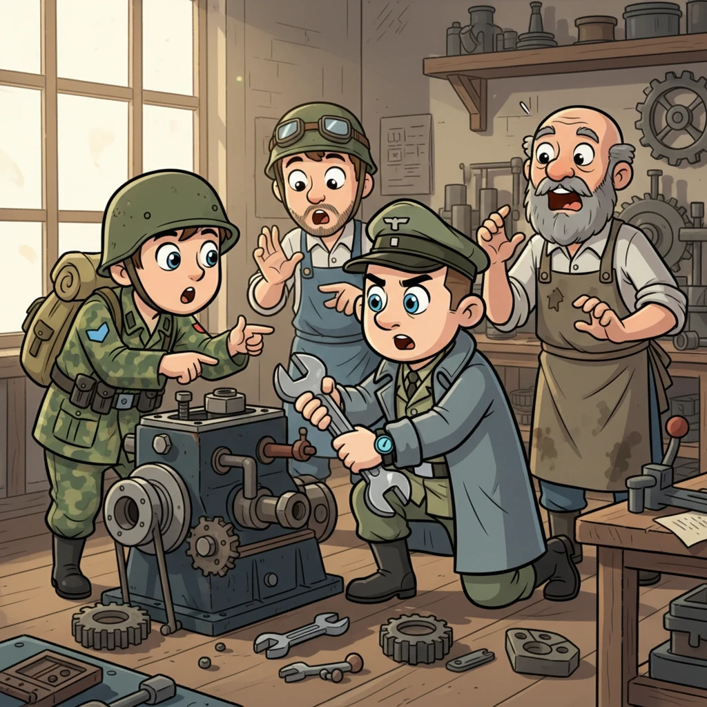 Алексея привели в некое подобие мастерской, где копошились инженеры над старым двигателем. Он, пытаясь быть полезным и показать, что он не враг, взял обычный гаечный ключ из 2020 года и ловко подтянул пару гаек. «Ого! Какая скорость! А какой инструмент!» — удивились инженеры.