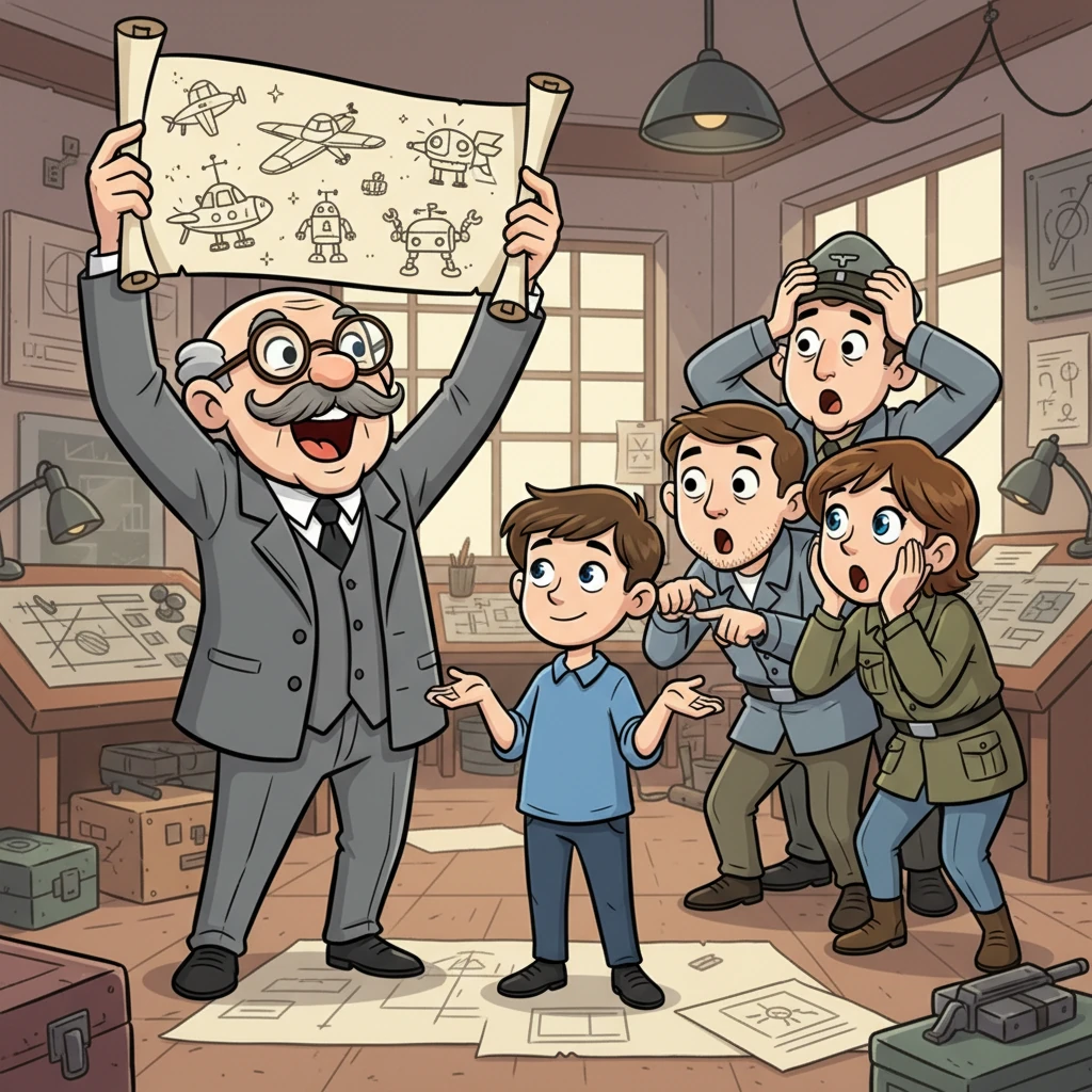 «Гениально! Это же революция!» — воскликнул главный конструктор, глядя на рисунки Алексея. «Мы должны немедленно начать разработку! Это изменит мир!» Алексей только пожимал плечами, не понимая, что его случайные наброски воспринимаются как прорывные идеи.