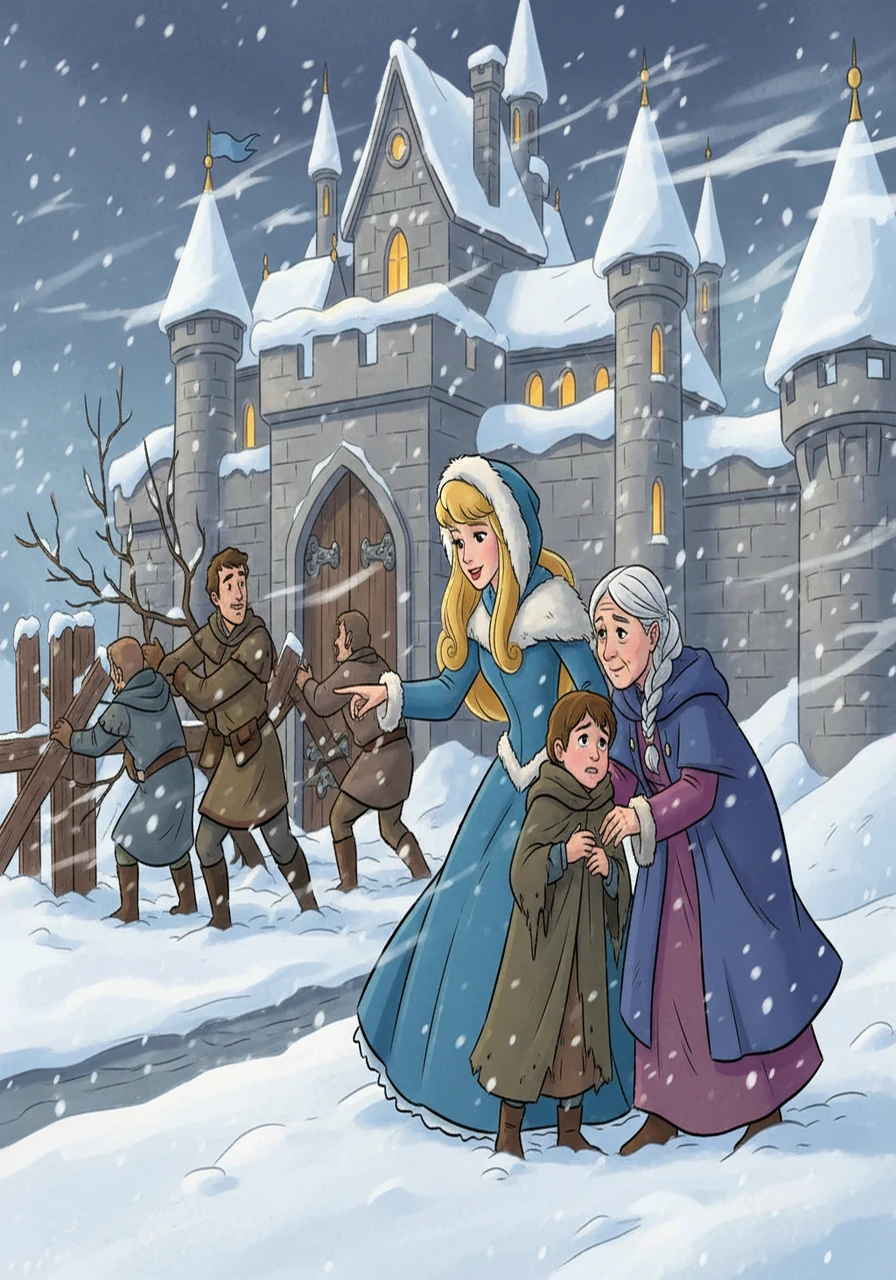 Aurora herself ventured out, assisting those in need. She comforted a frightened child, helped an elderly woman, and encouraged the castle staff as they fought against the weather. Her actions inspired bravery.