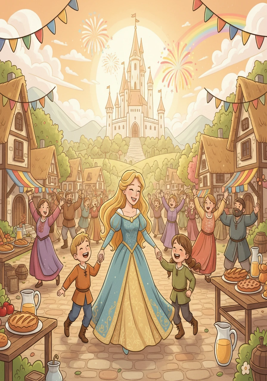 In the aftermath, Aurora's kingdom glowed with a new light. The villagers understood that kindness and unity were their greatest strengths. They celebrated their resilience with a joyous festival, forever grateful for their compassionate princess.