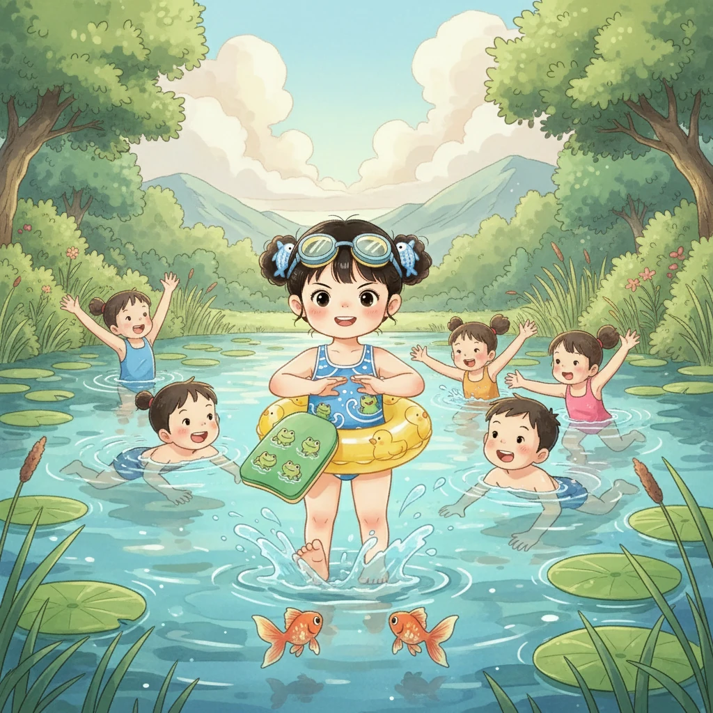 小鱼儿是一条活泼可爱的小金鱼,他最喜欢的事情就是在清澈的池塘里自由地游来游去。有一天,他看到大哥哥大姐姐们在水里玩耍,觉得非常羡慕,也想学会游泳。