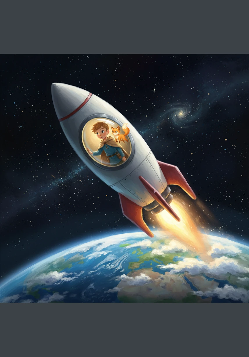 Ракета с тихим гулом оторвалась от земли и устремилась вверх, пронзая облака. Земля становилась все меньше, пока не превратилась в красивый голубой шар на фоне бесконечной темноты.