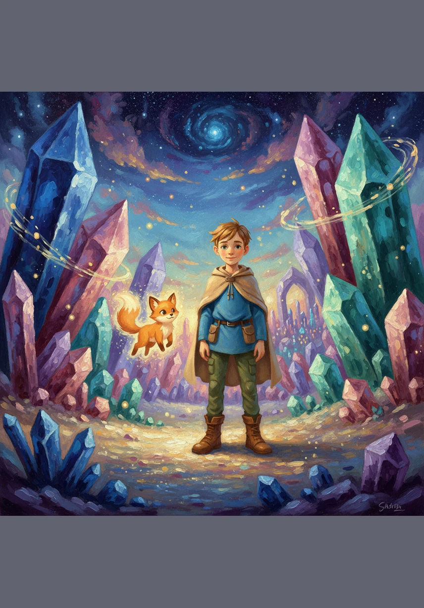 Первой остановкой стала Планета Поющих Кристаллов, где все вокруг переливалось радужными цветами. Однако здесь было необычайно тихо, потому что кристаллы покрылись космической пылью и перестали звучать.