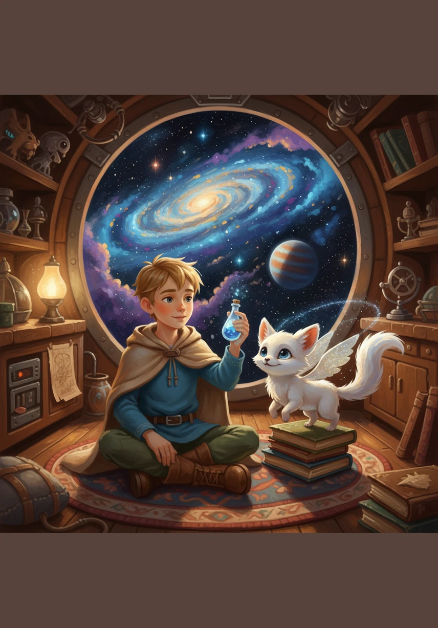 Путешественники снова отправились в путь, пролетая мимо мерцающих комет и туманностей. Искорка весело ловил лапками пролетающие мимо звездные пылинки, освещая кабину своим мягким светом.