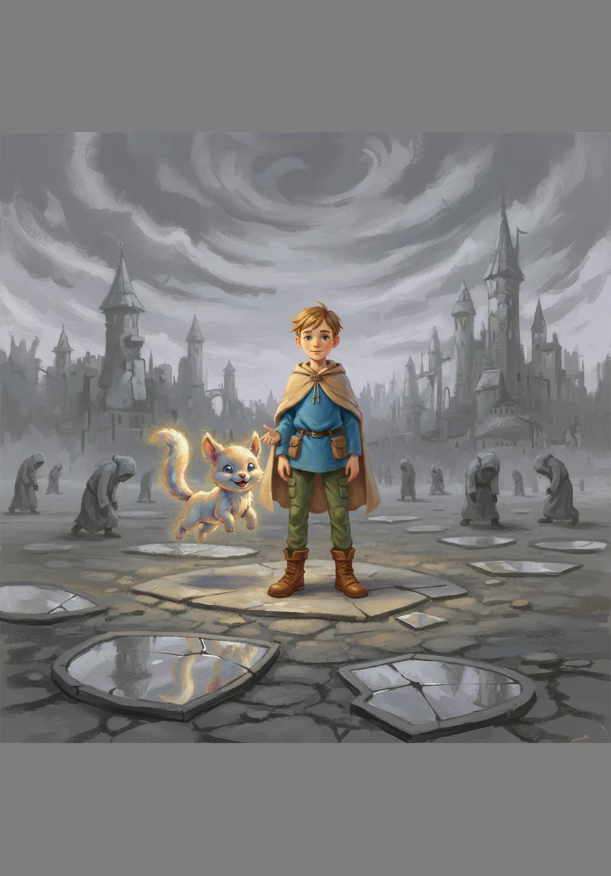 На Планете Зеркал друзья увидели, что всё вокруг стало тусклым и серым. Жители этой планеты забыли, как радоваться, и их мир перестал отражать свет звезд.