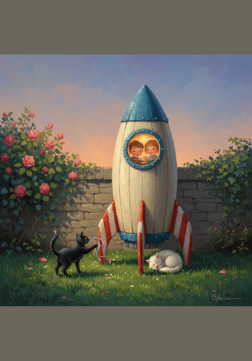 Когда ракета мягко коснулась травы в саду, Саша и Искорка крепко уснули в своих уютных креслах. Им снились новые планеты и добрые дела, которые им еще только предстоит совершить.