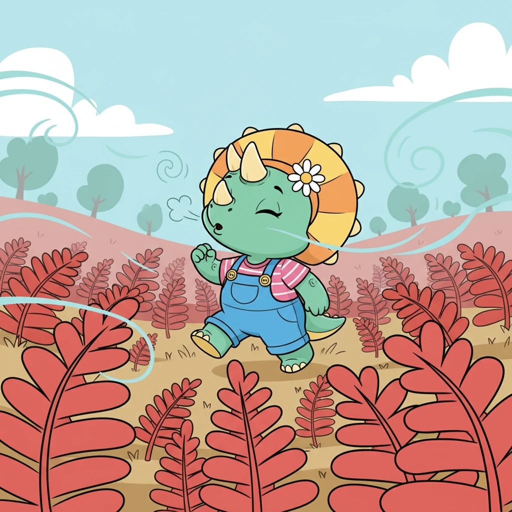 They walked past a field of gentle, swaying red ferns. The air was cool and calming. Trix took a deep breath, trying to slow her stomping feet.