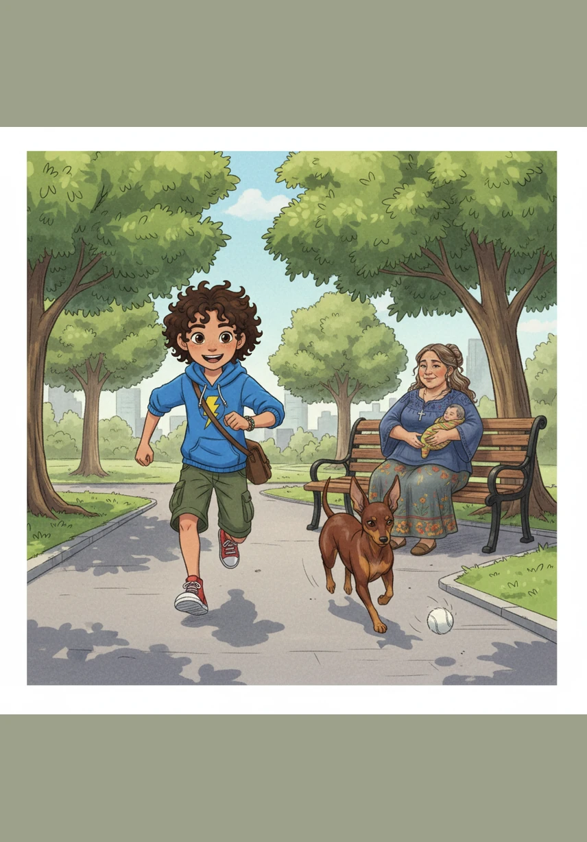 Elijah and his little dog, Minnie Pinnie, race through the golden grass of an Atwater park. Minnie’s tiny docked tail wiggles with excitement as she chases her favorite boy under the warm California sun.
