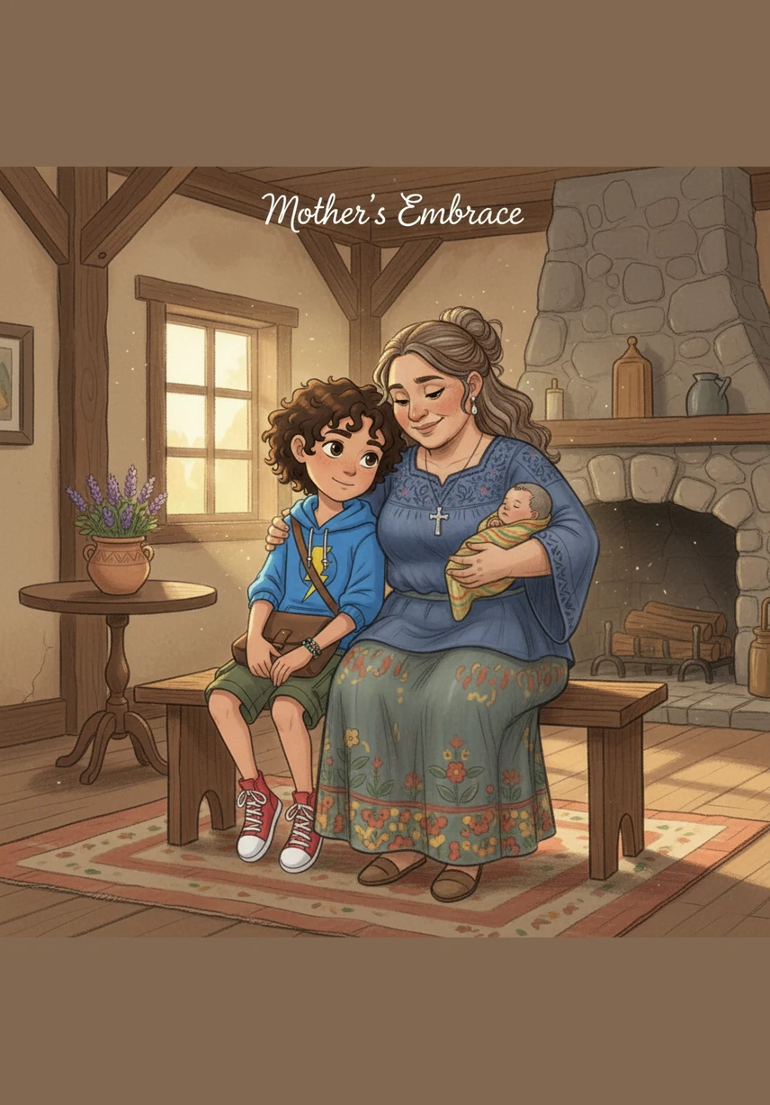 Elijah notices his mom looking at an old photo of Grandpa APA, her eyes filled with a quiet sadness. He gently sits beside her and gives her a warm hug, offering the kind of comfort that only a truly good-hearted son can give.