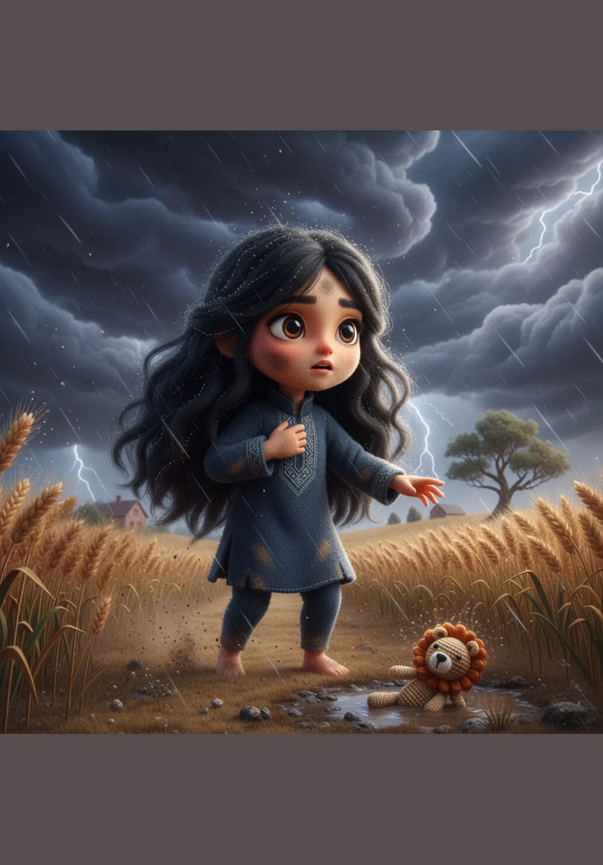 Dark, heavy clouds suddenly gather overhead, and the wind begins to howl with the threat of a coming storm. Rafeef spots a crumbling stone building and urges Reema to run toward the only shelter in sight.