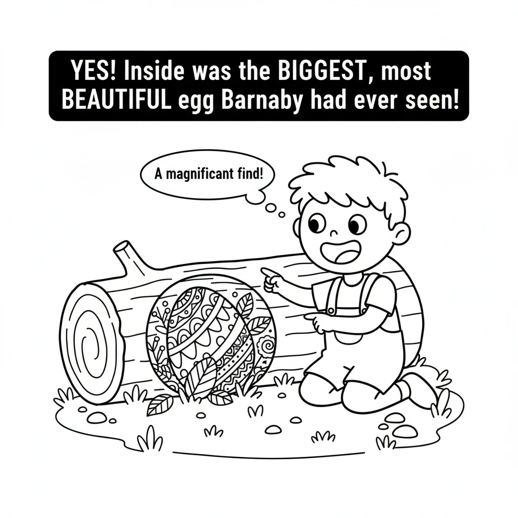 Yes! Inside the log was the biggest, most beautiful egg Barnaby had ever seen. It shimmered with all the colors of the rainbow, truly a magnificent fi