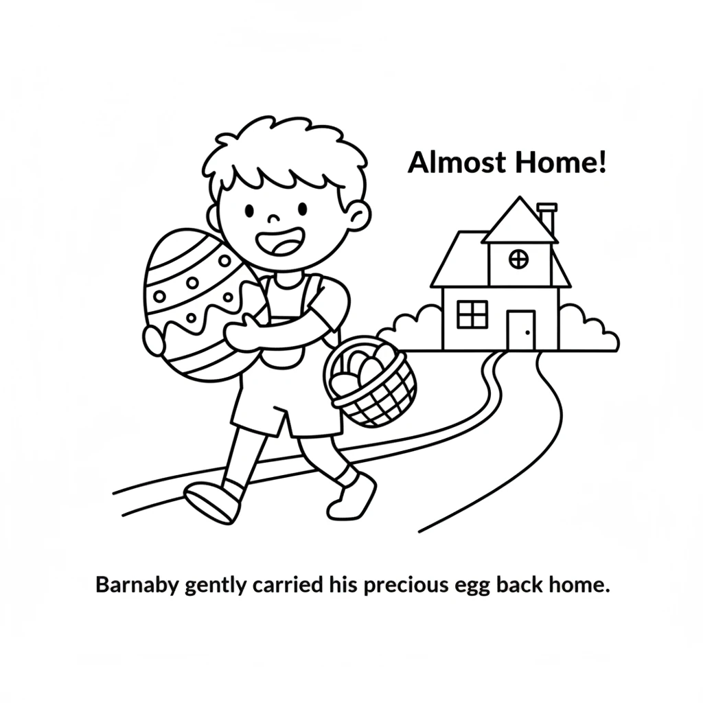 Barnaby gently carried his precious egg back home. It was almost too big for his basket, but he held it tight and careful. He couldn't wait to show ev