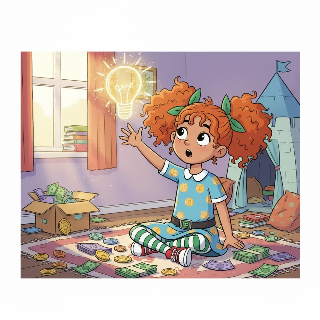 Suddenly, a tiny, bright idea sparkled above Penny's head. "What if there was a magical place online where all my money could live?" she wondered aloud. A friendly, glowing light appeared, hinting at a digital solution.