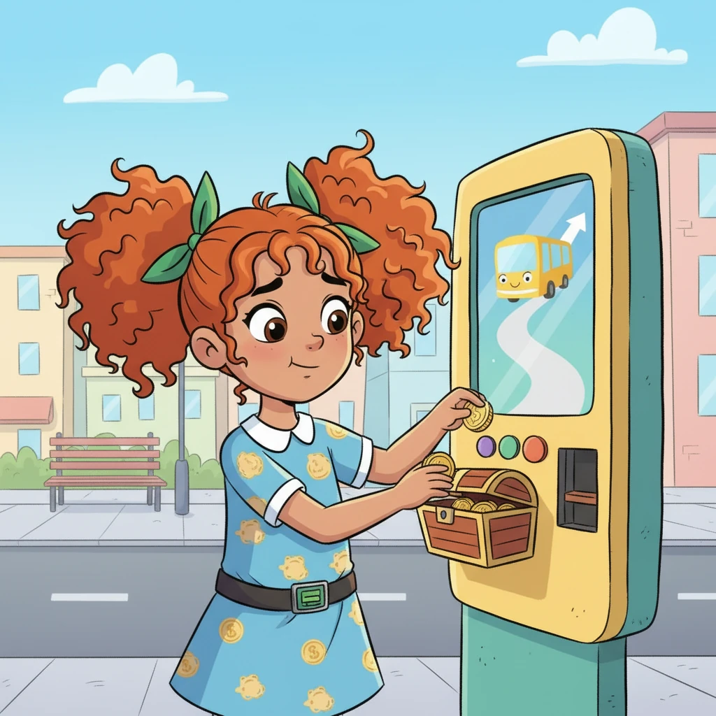 Transportation was next. Penny used her bike for errands and sometimes took the bus to visit her grandma. She carefully added her bus fares and a small amount for bike maintenance. A tiny bus icon zoomed across the screen, confirming her entry.