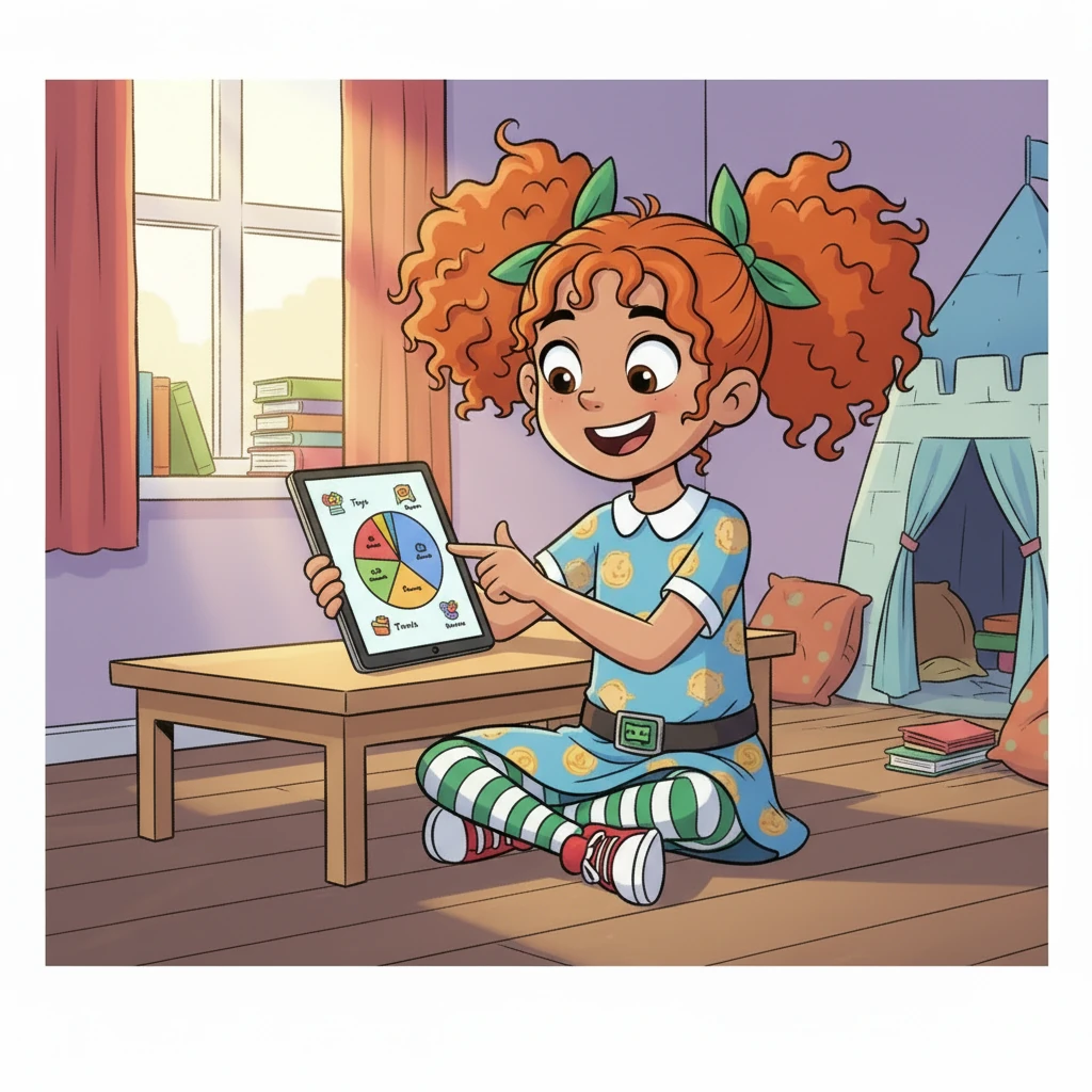 Finally, Penny clicked on the 'Overview' button. A clear, colorful pie chart appeared, showing exactly where her money came from and where it went. She could see exactly how much she spent on each category, and how much she had left.