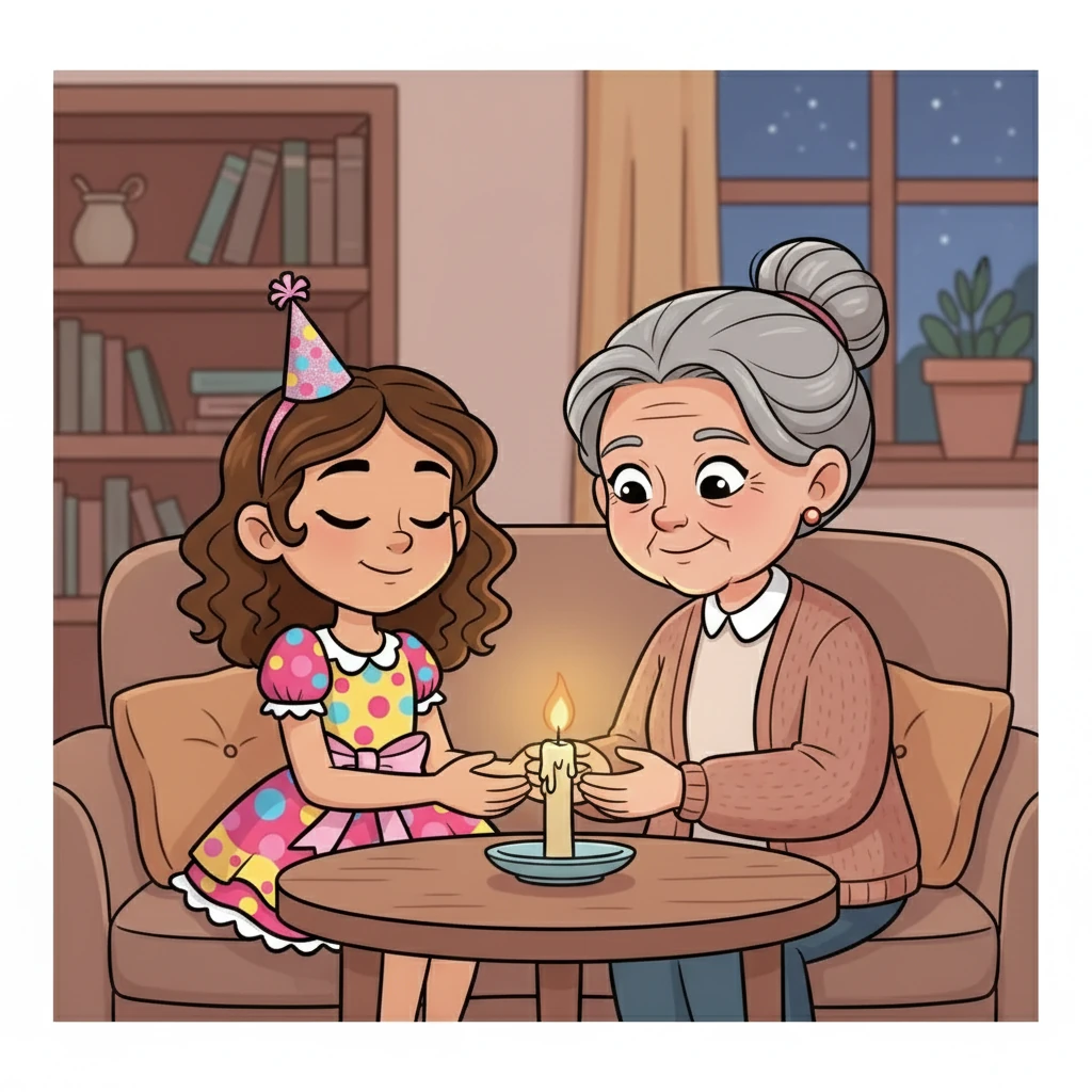 “Ven, mi sol”, dijo Abuela, sentándose junto a ella. “Cuando tenía tu edad, invité a todo el vecindario a mi cumpleaños y nadie vino”. Juntas encendieron la vela, sintiendo el calor. Sofi cerró los ojos, sintiendo que la llama era su corazón: cálido, estable y suficiente.