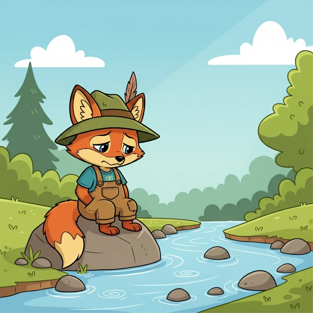 He wandered away, his tail drooping. He sat by a babbling brook, feeling sorry for himself. "Why can't I be like the other foxes?" he sighed. "Why am I so clumsy?"