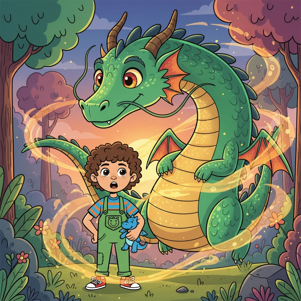 A whoosh of warm air swept over Eli, and he looked up in surprise. Before him stood a magnificent dragon, her scales shimmering like emeralds, her eyes the color of the sunset. Eli had never seen anything like it, and he held his breath, unsure of what to expect.