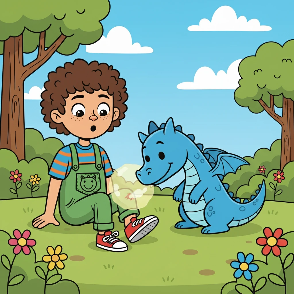 The dragon, instead of roaring, lowered her head and gently sniffed Eli's scraped knee. A soft puff of warm breath caressed the wound, making it feel a little better. Eli was astonished; this wasn't the scary monster he had imagined.