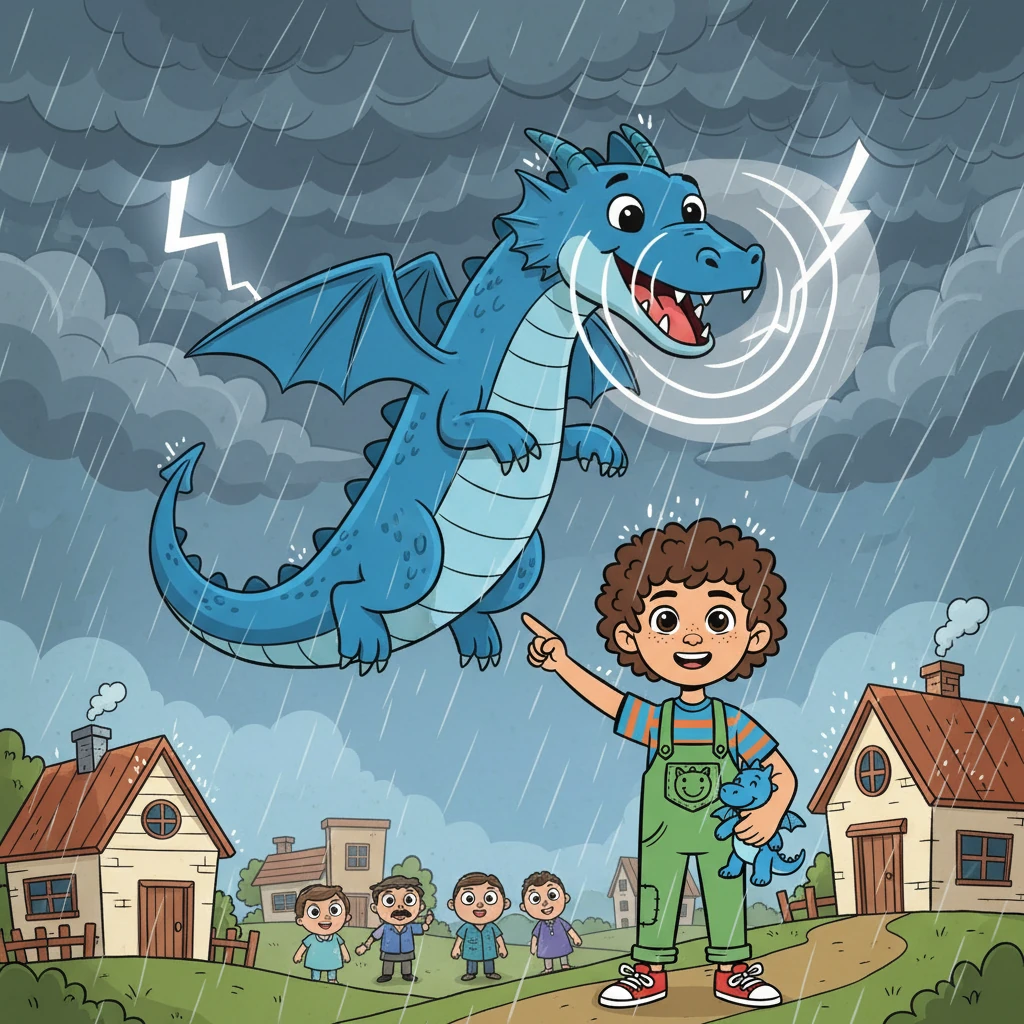 One stormy day, as a fierce storm raged over the village, Luna soared above the clouds, her mighty roar stopping the thunder. The villagers looked up in awe as the rain slowed, and Eli smiled, knowing his friend was protecting them.
