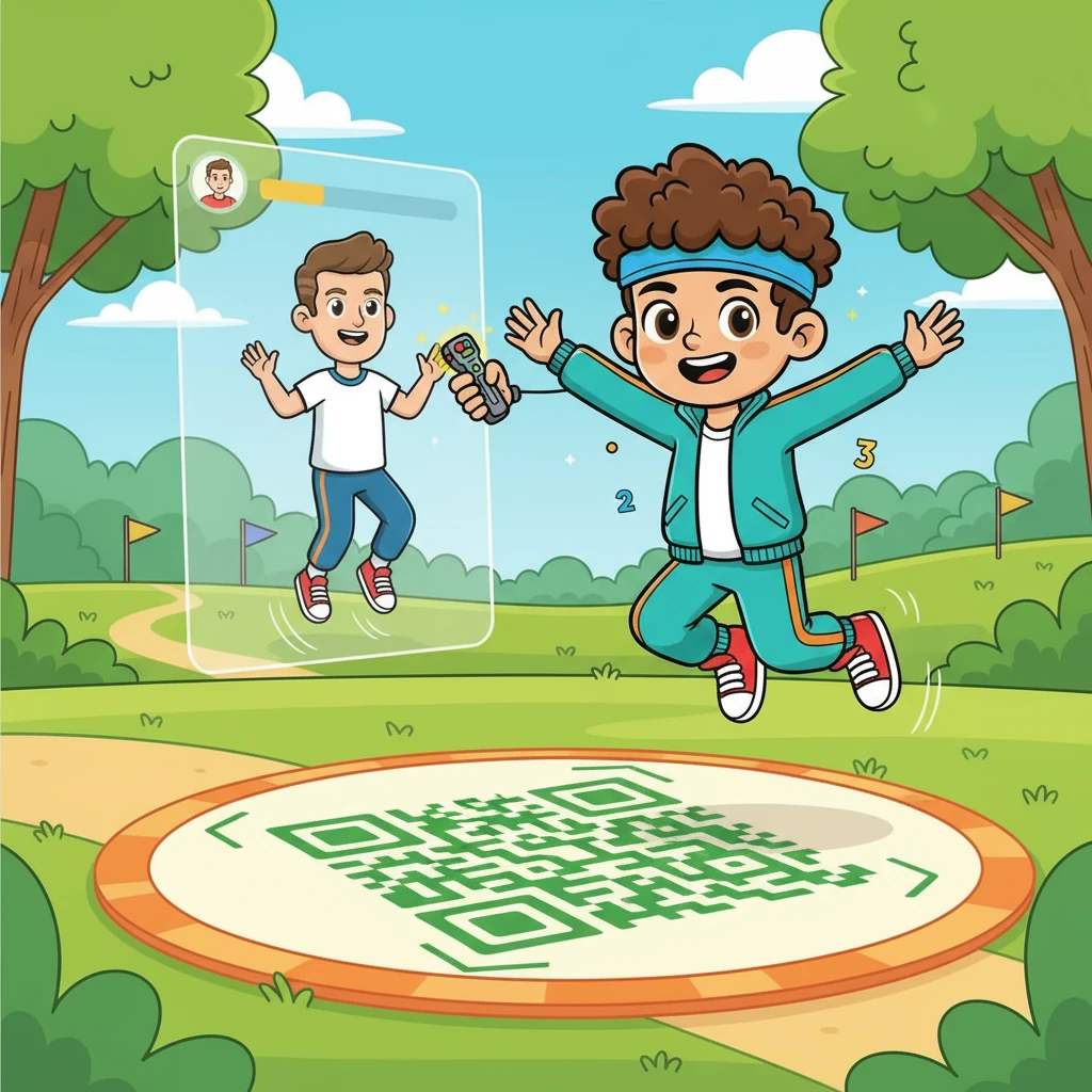 Reaching the first checkpoint, Alex scanned a QR code. Suddenly, a virtual instructor appeared on the screen, guiding them through a set of jumping jacks. Alex, energized, performed the exercise, and the app's sensors registered their successful completion.