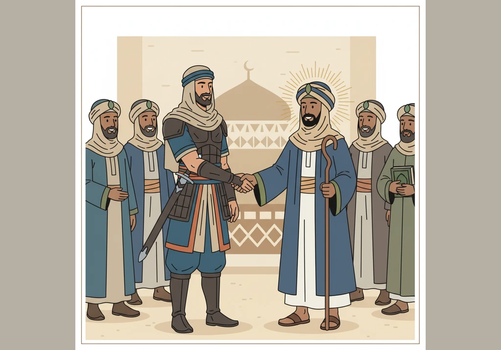 مرت السنوات، وفتح خالد قلبه لنور الإسلام، فقرر الانضمام إلى المسلمين بصدق وإخلاص. كانت هذه اللحظة بداية رحلة جديدة في حياته، مليئة بالإيمان والهدف الس