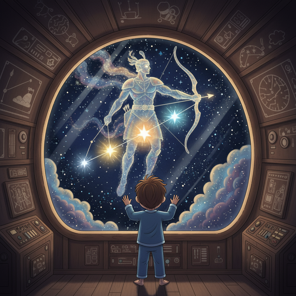 La nave de Leo viajó hacia Orión, un cazador gigante, con un cinturón de tres estrellas brillantes. Leo aprendió sobre su historia y la forma en que cada estrella formaba parte de un relato épico.