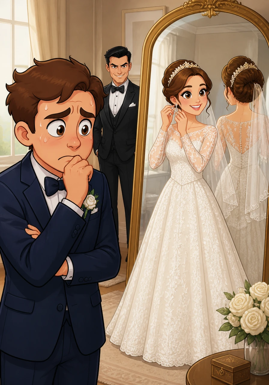 Le matin du mariage arrive enfin et Thomas observe sa sœur Julie, rayonnante dans sa robe de mariée en dentelle, se préparant devant le grand miroir. La culpabilité l'étouffe alors qu'il réalise que son silence est une forme de trahison envers la personne qu'il aime le plus au monde.