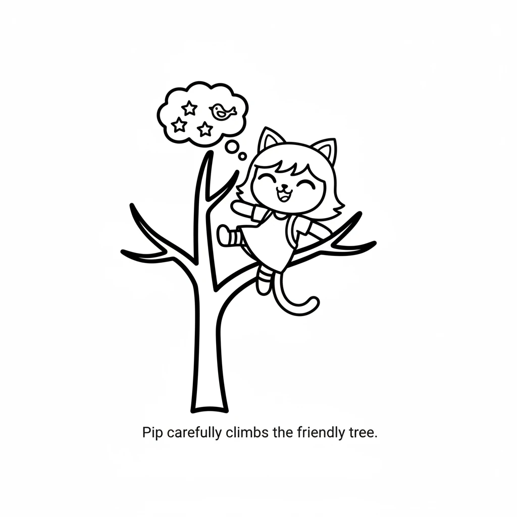 Pip carefully climbs a very small, friendly tree. Its little paws grip the sturdy branch. From up high, the world looks new and exciting. (Image: A si