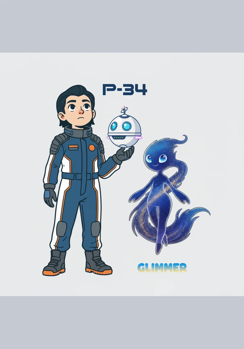 With a sudden roar, the ship shot away from the space-port and pierced through the atmosphere into the velvet blackness of space. Outside the window, the stars looked like thousands of spilled diamonds scattered across a dark rug. Astra watched the neon lights of her home fade into tiny pinpricks of color as they accelerated into the silent void.