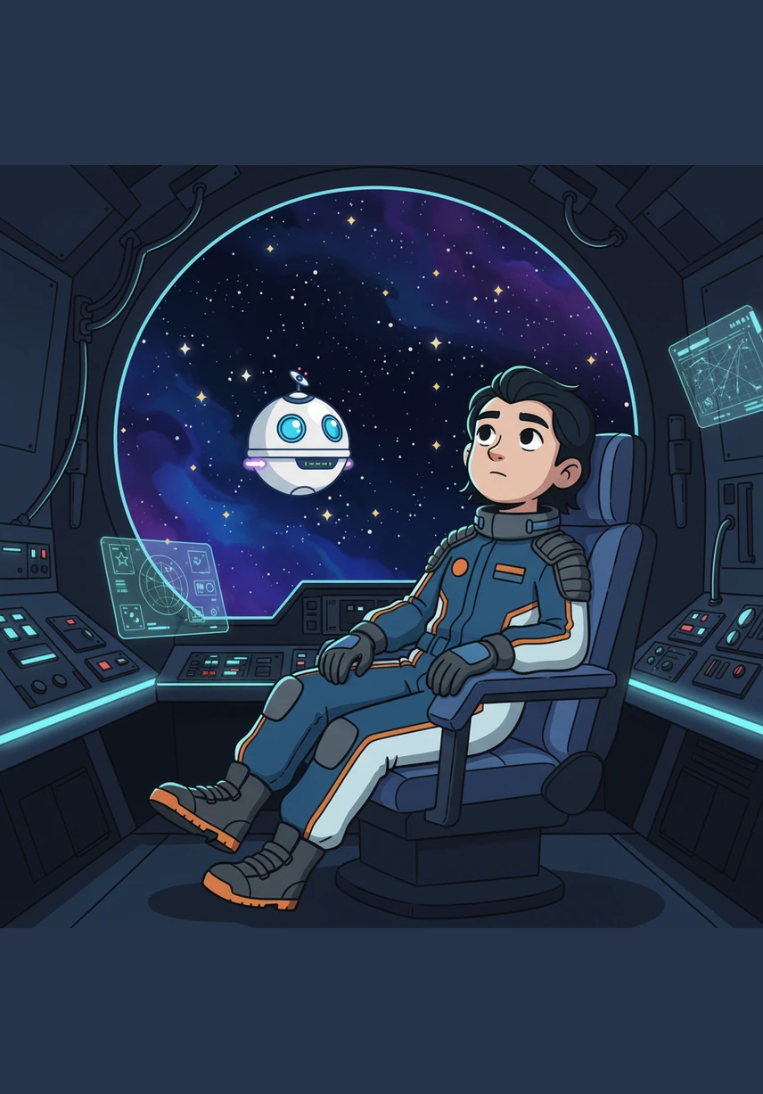 Astra leaned back in her captain's chair, watching the distant planets swirl like colorful marbles. She realized that being a pilot wasn't just about buttons and math; it was about the courage to carry kindness across the stars. The hum of the engine felt like a heartbeat, steady and strong, matching her own growing confidence.