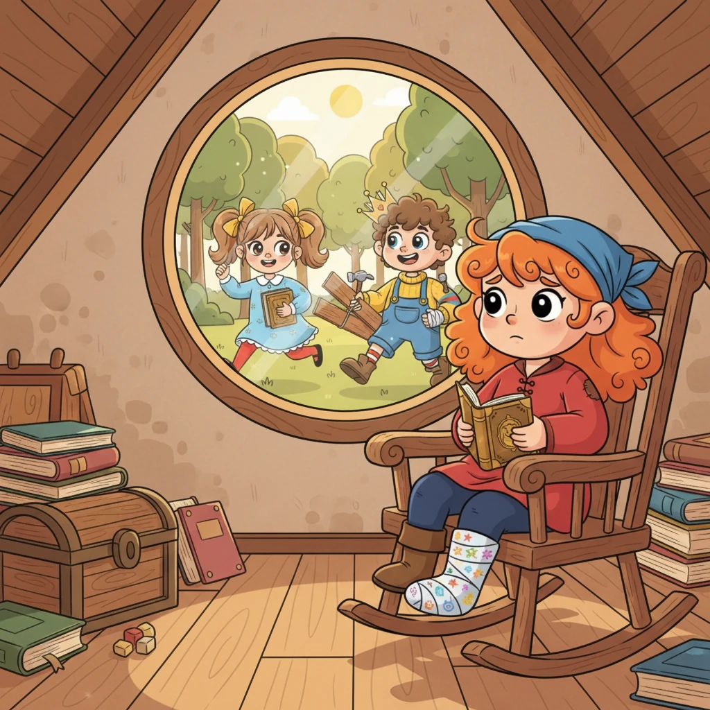 Następnego dnia, Tola siedzi w bujanym fotelu na strychu, jej noga w dużym, kolorowym gipsie. Przez okno z żalem obserwuje przyjaciół, którzy z ekscytacją biegną w stronę lasu, by budować swój fort.