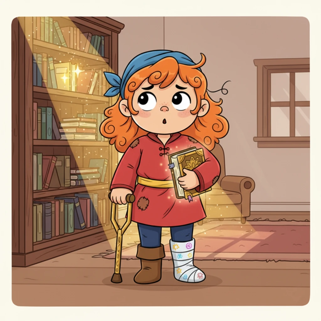 Tola, znużona i znudzona, wzdycha, ale nagle kątem oka dostrzega coś błyszczącego. Złoty promień słońca odbija się od starego regału z książkami, przyciągając jej wzrok z niezwykłą siłą.