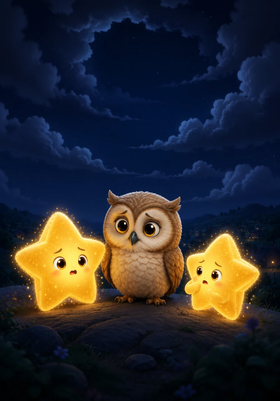 Down below, the world grew quiet and dark without the moon’s silver light to guide the way. The little stars looked at each other in confusion, wondering where their round, glowing friend had gone so suddenly.