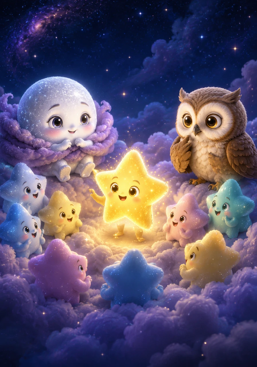 A tiny, bright star named Spark gathered all the others together for a shimmering meeting. They decided to turn the night into a grand game of hide-and-seek to find their missing friend and bring her back to the sky.